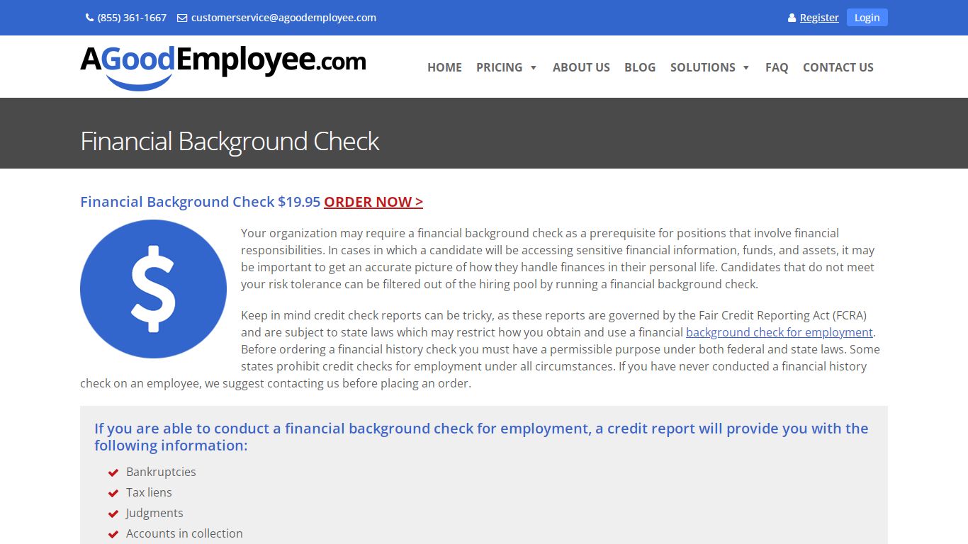 Financial Background Check for employment | Credit Check Report